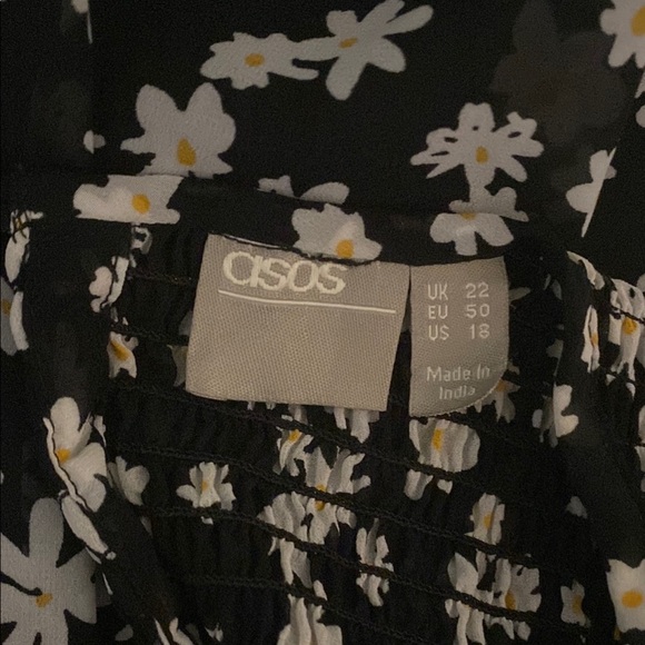 Black & White Style Daisy floral ASOS  Cinch  Top Size 18 Long Sleeve Dress - Picture 6 of 9